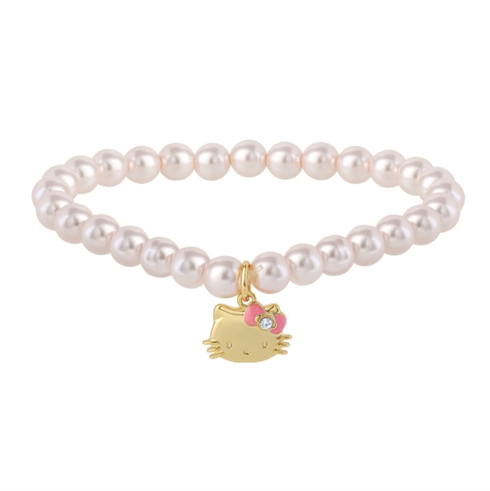 Sanrio Hello Kitty 18k Gold Plated Faux Pearls & Crystals Stretch Bracelet